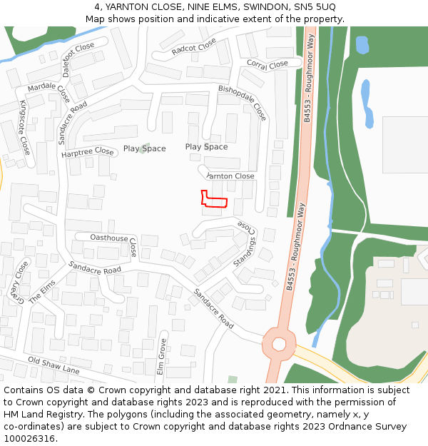 4, YARNTON CLOSE, NINE ELMS, SWINDON, SN5 5UQ: Location map and indicative extent of plot