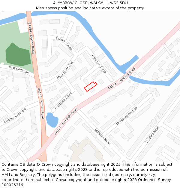 4, YARROW CLOSE, WALSALL, WS3 5BU: Location map and indicative extent of plot