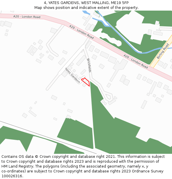 4, YATES GARDENS, WEST MALLING, ME19 5FP: Location map and indicative extent of plot