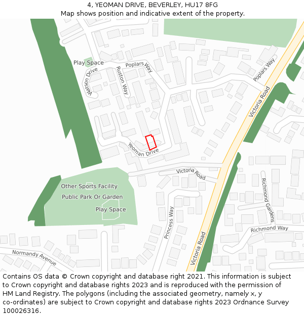 4, YEOMAN DRIVE, BEVERLEY, HU17 8FG: Location map and indicative extent of plot