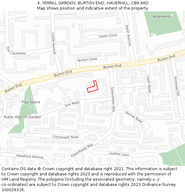 4, YERRILL GARDEN, BURTON END, HAVERHILL, CB9 9AD: Location map and indicative extent of plot