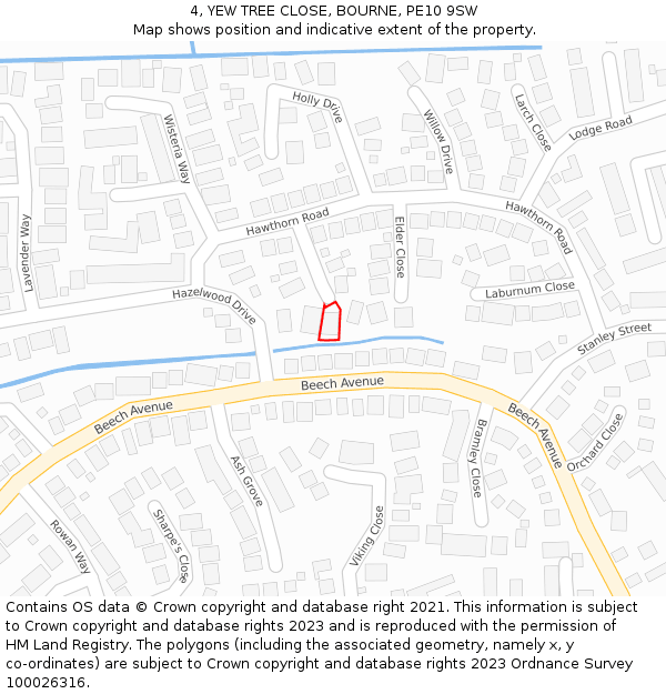 4, YEW TREE CLOSE, BOURNE, PE10 9SW: Location map and indicative extent of plot