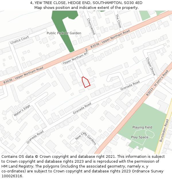 4, YEW TREE CLOSE, HEDGE END, SOUTHAMPTON, SO30 4ED: Location map and indicative extent of plot