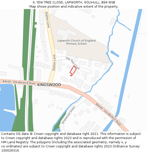 4, YEW TREE CLOSE, LAPWORTH, SOLIHULL, B94 6NB: Location map and indicative extent of plot