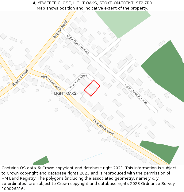 4, YEW TREE CLOSE, LIGHT OAKS, STOKE-ON-TRENT, ST2 7PR: Location map and indicative extent of plot