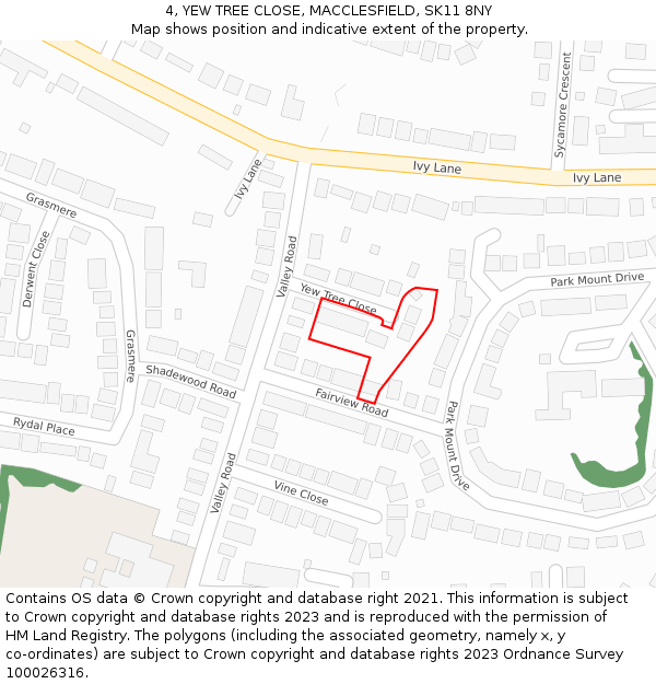 4, YEW TREE CLOSE, MACCLESFIELD, SK11 8NY: Location map and indicative extent of plot