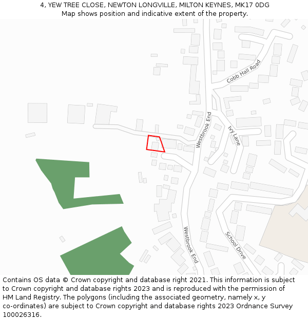 4, YEW TREE CLOSE, NEWTON LONGVILLE, MILTON KEYNES, MK17 0DG: Location map and indicative extent of plot