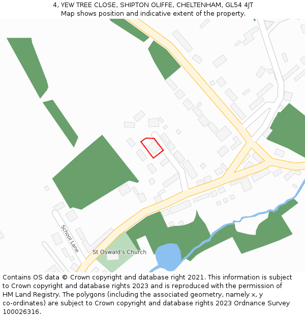 4, YEW TREE CLOSE, SHIPTON OLIFFE, CHELTENHAM, GL54 4JT: Location map and indicative extent of plot