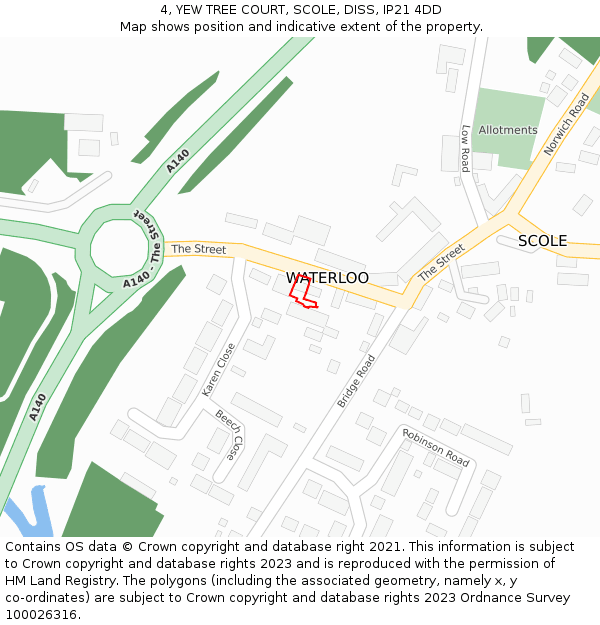 4, YEW TREE COURT, SCOLE, DISS, IP21 4DD: Location map and indicative extent of plot