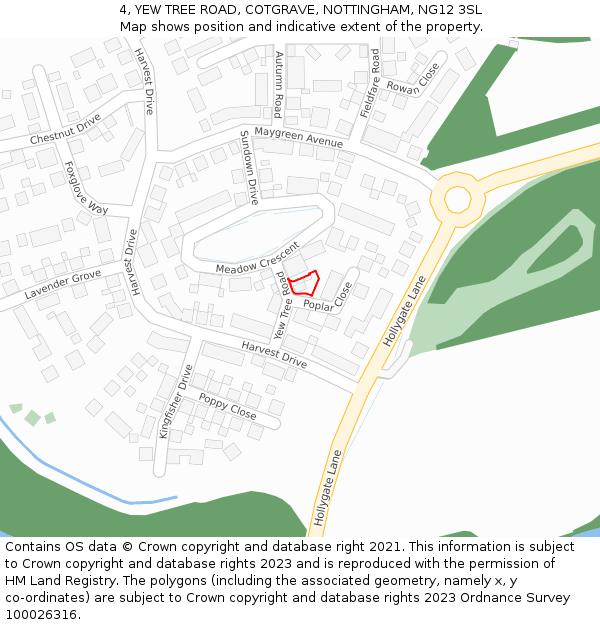 4, YEW TREE ROAD, COTGRAVE, NOTTINGHAM, NG12 3SL: Location map and indicative extent of plot