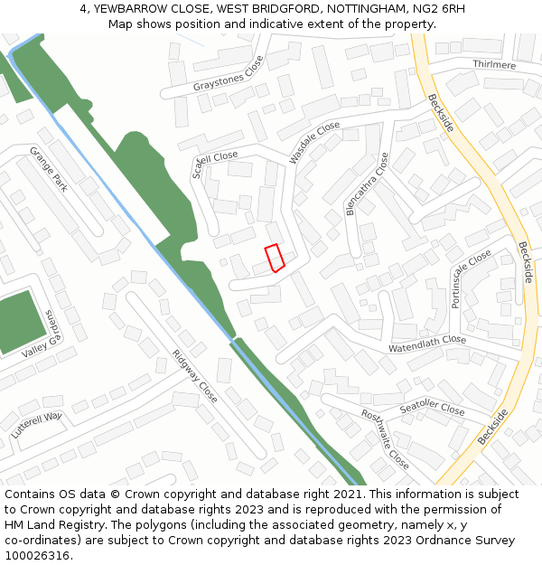 4, YEWBARROW CLOSE, WEST BRIDGFORD, NOTTINGHAM, NG2 6RH: Location map and indicative extent of plot