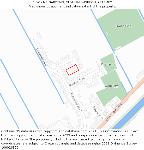 4, YOKINE GARDENS, GUYHIRN, WISBECH, PE13 4EY: Location map and indicative extent of plot