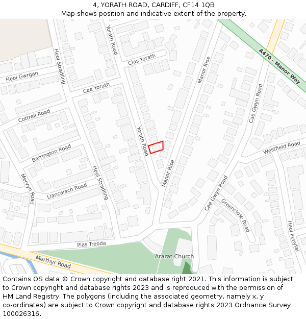 4, YORATH ROAD, CARDIFF, CF14 1QB: Location map and indicative extent of plot