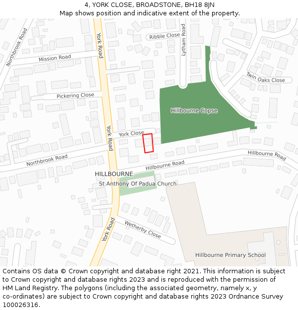 4, YORK CLOSE, BROADSTONE, BH18 8JN: Location map and indicative extent of plot