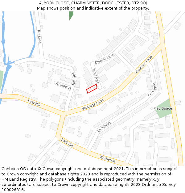 4, YORK CLOSE, CHARMINSTER, DORCHESTER, DT2 9QJ: Location map and indicative extent of plot