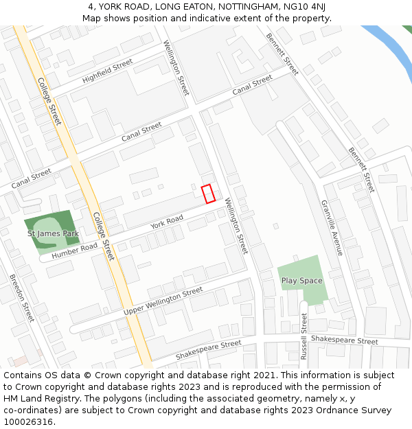 4, YORK ROAD, LONG EATON, NOTTINGHAM, NG10 4NJ: Location map and indicative extent of plot