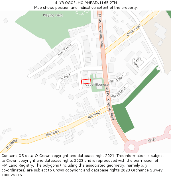 4, YR OGOF, HOLYHEAD, LL65 2TN: Location map and indicative extent of plot