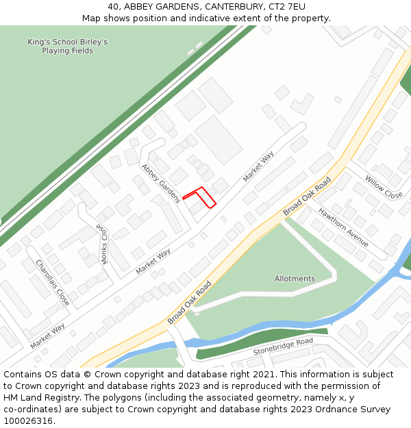 40, ABBEY GARDENS, CANTERBURY, CT2 7EU: Location map and indicative extent of plot