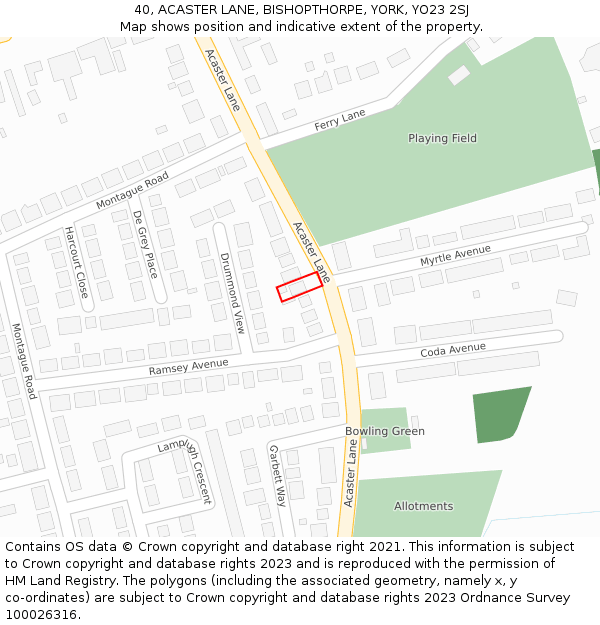 40, ACASTER LANE, BISHOPTHORPE, YORK, YO23 2SJ: Location map and indicative extent of plot