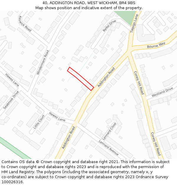 40, ADDINGTON ROAD, WEST WICKHAM, BR4 9BS: Location map and indicative extent of plot