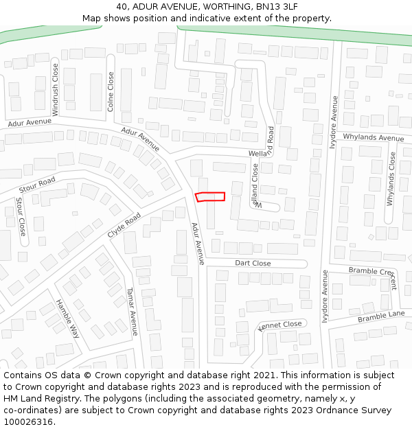 40, ADUR AVENUE, WORTHING, BN13 3LF: Location map and indicative extent of plot