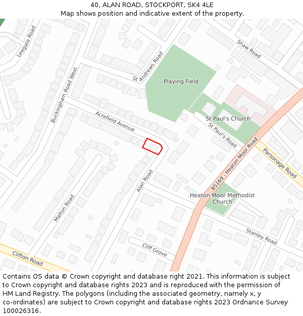 40, ALAN ROAD, STOCKPORT, SK4 4LE: Location map and indicative extent of plot