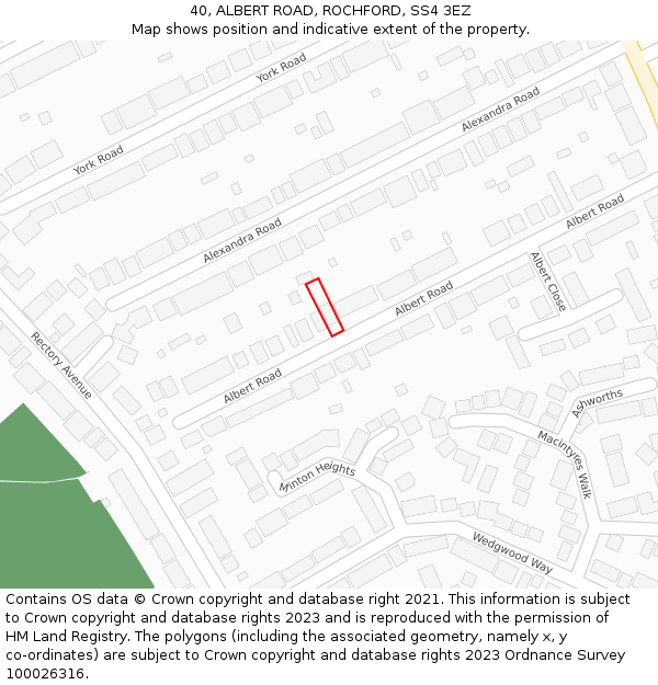 40, ALBERT ROAD, ROCHFORD, SS4 3EZ: Location map and indicative extent of plot