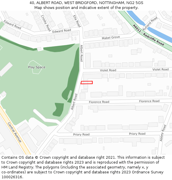 40, ALBERT ROAD, WEST BRIDGFORD, NOTTINGHAM, NG2 5GS: Location map and indicative extent of plot