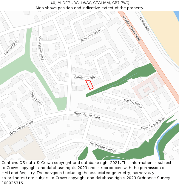 40, ALDEBURGH WAY, SEAHAM, SR7 7WQ: Location map and indicative extent of plot