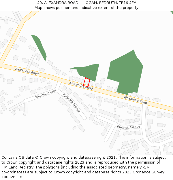 40, ALEXANDRA ROAD, ILLOGAN, REDRUTH, TR16 4EA: Location map and indicative extent of plot