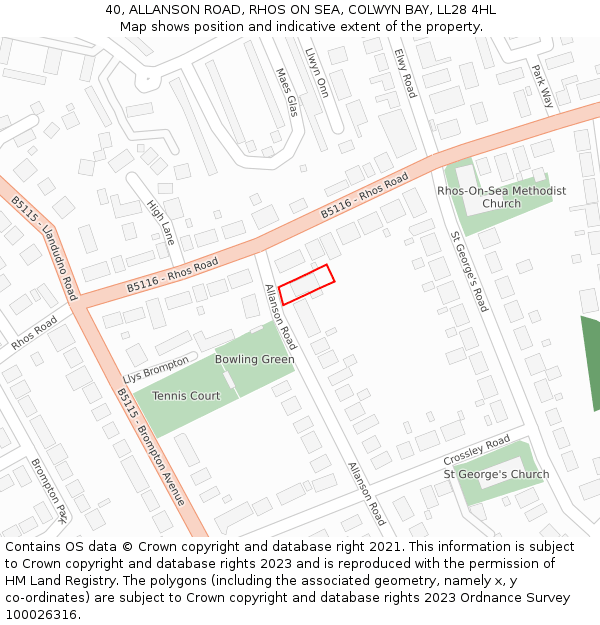 40, ALLANSON ROAD, RHOS ON SEA, COLWYN BAY, LL28 4HL: Location map and indicative extent of plot