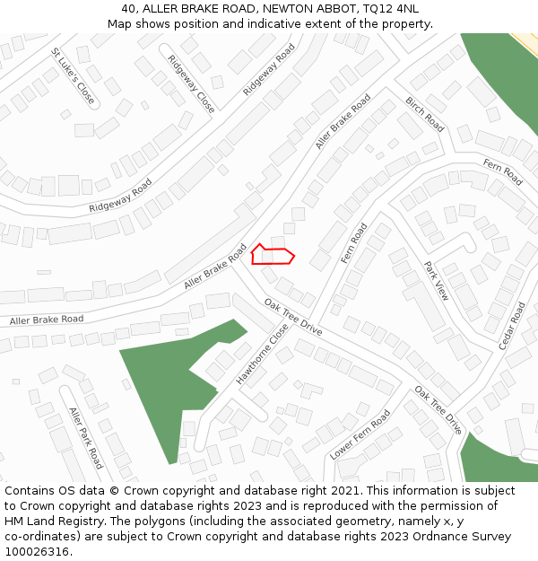 40, ALLER BRAKE ROAD, NEWTON ABBOT, TQ12 4NL: Location map and indicative extent of plot