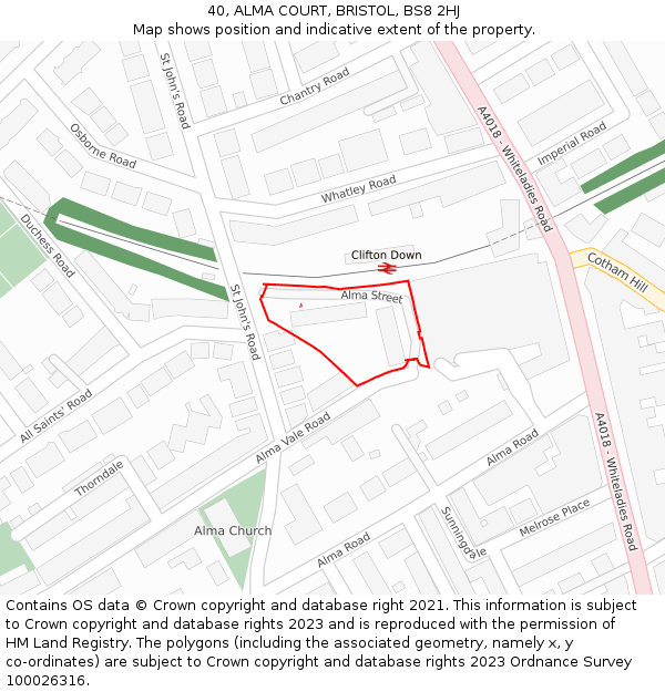 40, ALMA COURT, BRISTOL, BS8 2HJ: Location map and indicative extent of plot