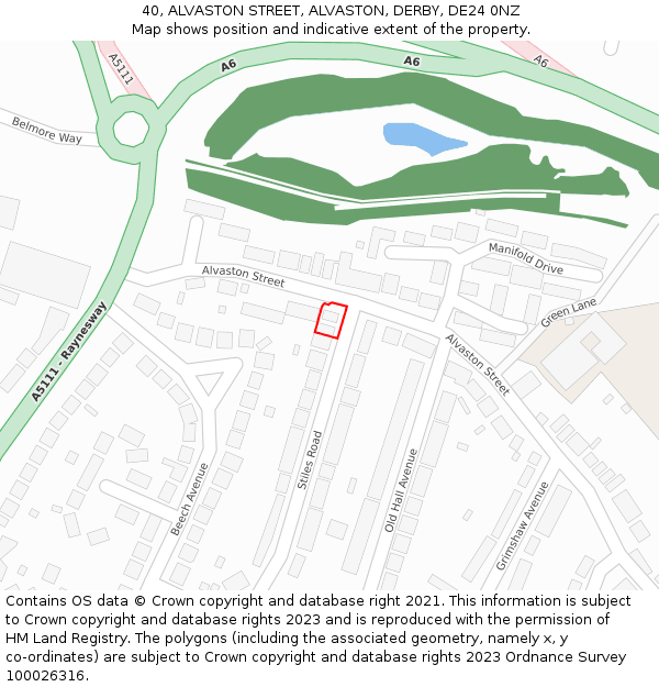 40, ALVASTON STREET, ALVASTON, DERBY, DE24 0NZ: Location map and indicative extent of plot