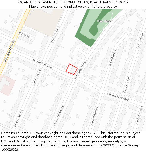 40, AMBLESIDE AVENUE, TELSCOMBE CLIFFS, PEACEHAVEN, BN10 7LP: Location map and indicative extent of plot