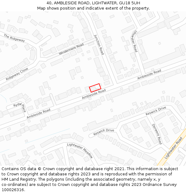 40, AMBLESIDE ROAD, LIGHTWATER, GU18 5UH: Location map and indicative extent of plot