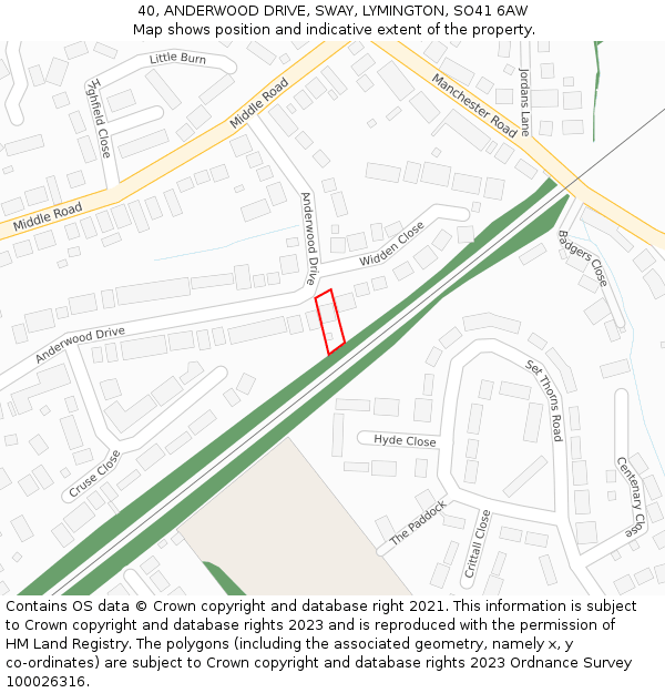 40, ANDERWOOD DRIVE, SWAY, LYMINGTON, SO41 6AW: Location map and indicative extent of plot