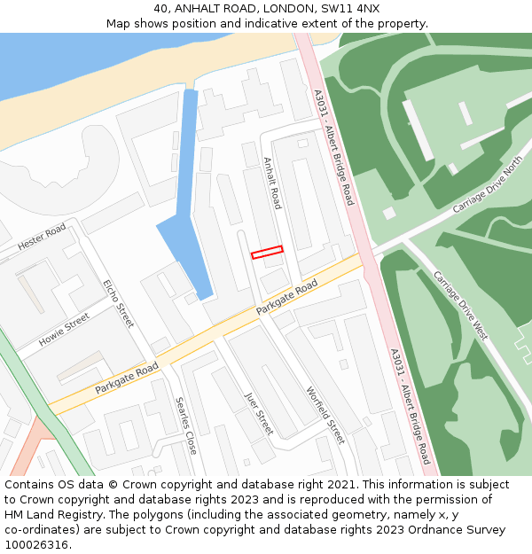 40, ANHALT ROAD, LONDON, SW11 4NX: Location map and indicative extent of plot