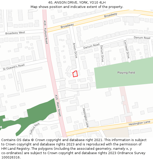 40, ANSON DRIVE, YORK, YO10 4LH: Location map and indicative extent of plot