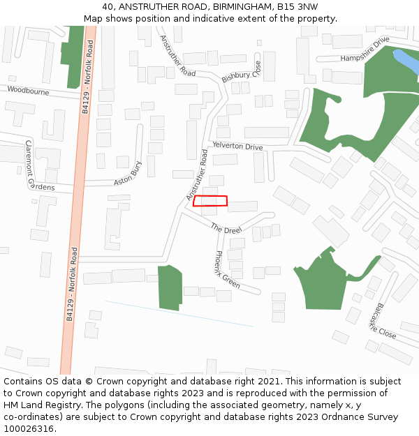 40, ANSTRUTHER ROAD, BIRMINGHAM, B15 3NW: Location map and indicative extent of plot