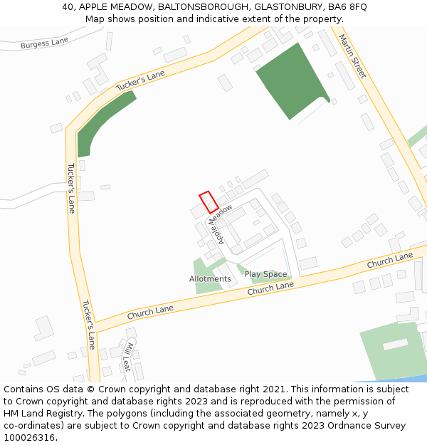 40, APPLE MEADOW, BALTONSBOROUGH, GLASTONBURY, BA6 8FQ: Location map and indicative extent of plot