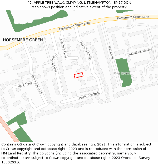 40, APPLE TREE WALK, CLIMPING, LITTLEHAMPTON, BN17 5QN: Location map and indicative extent of plot