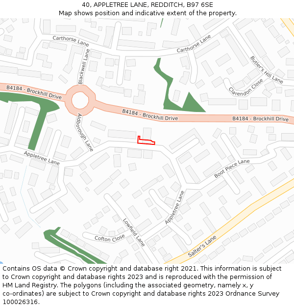 40, APPLETREE LANE, REDDITCH, B97 6SE: Location map and indicative extent of plot