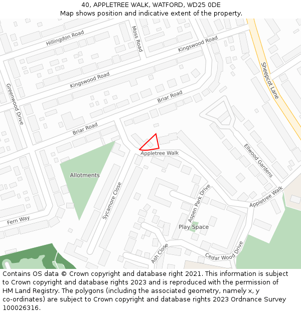 40, APPLETREE WALK, WATFORD, WD25 0DE: Location map and indicative extent of plot