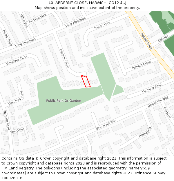 40, ARDERNE CLOSE, HARWICH, CO12 4UJ: Location map and indicative extent of plot