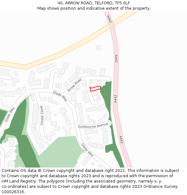 40, ARROW ROAD, TELFORD, TF5 0LF: Location map and indicative extent of plot