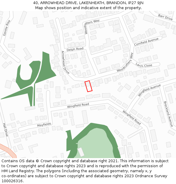 40, ARROWHEAD DRIVE, LAKENHEATH, BRANDON, IP27 9JN: Location map and indicative extent of plot