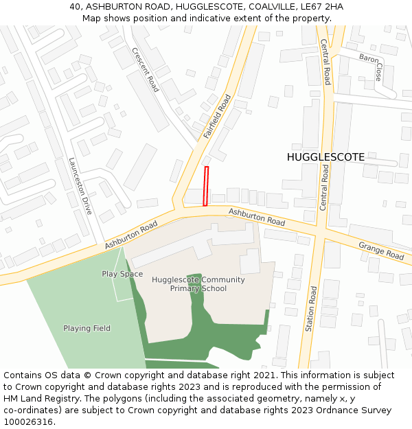 40, ASHBURTON ROAD, HUGGLESCOTE, COALVILLE, LE67 2HA: Location map and indicative extent of plot