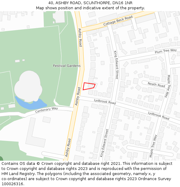 40, ASHBY ROAD, SCUNTHORPE, DN16 1NR: Location map and indicative extent of plot