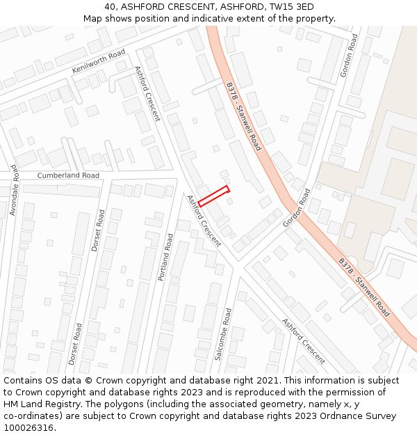 40, ASHFORD CRESCENT, ASHFORD, TW15 3ED: Location map and indicative extent of plot